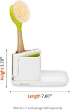 Full Circle Stash, Ceramic Kitchen Sink Caddy, Stylish Modular Sponge Holder & Dish Brush Organizer, Green and White, 11"