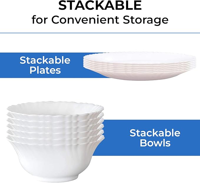 Borosil Gourmet Dinnerware Set For 6, 19 Pieces, White Dinner Plates and Bowls Sets, Chip Resistant Tempered Opal Glass, Stain Resistant, Dishwasher & Microwave Safe Dinner Set For Gifting, Serves 6