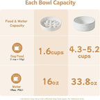 Havniva Ceramic 1.6 Cup Raised Slow Feeder Dog Bowl Set, Elevated 7.3inch Bowl and 8.2inch Slow Feeder Dish with Acacia Wood Stand for Medium and Large Dogs (2 x Reactived Glaze -White+ Stand)