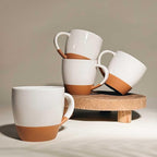 Mora Ceramic Large Latte Mug Set of 4, 16oz - Microwavable, Porcelain Coffee Cups With Big Handle - Modern, Boho, Unique Style For Any Kitchen. Microwave Safe Stoneware - Vanilla White