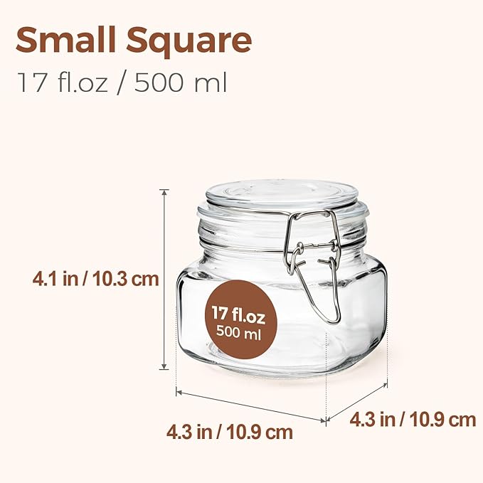 ComSaf 6 Pack 17 oz Airtight Glass Jars with Labels - Ideal for Storing Spices & Tea or Pickling Small Batches of Vegetables and Jams