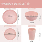 Supernal Pink Wheat Straw Dinnerware Sets,Unbreakable Dishes for 8, Plate and Bowls Sets, Reusable Plates, Dishwasher Safe Plates,Plastic Dinnerware Set, Pink Plastic Tableware