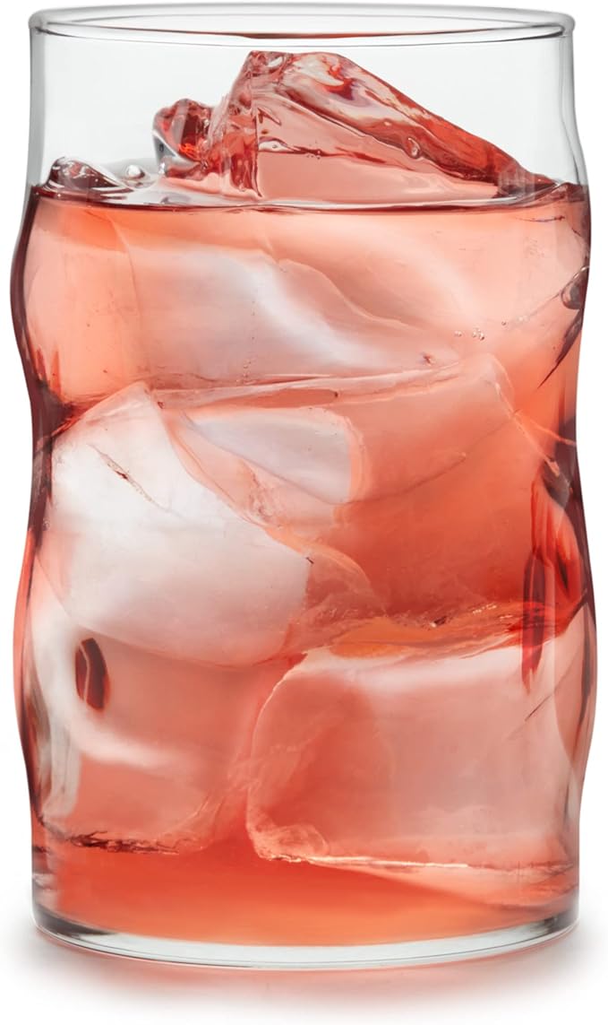 Libbey Lava Tumbler Drinking Glasses, All Purpose, Molten Groove Glasses Set of 8, Tactile, Tall Drinking Glasses for Water, Cocktails