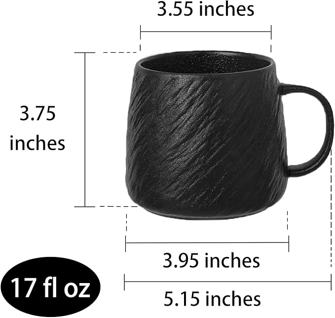 Ceramic Rock-Textured Coffee Mugs Gift Set, 17 oz Mug Set of 6, Large Capacity Coffee Cup Set Tea Cup tazas para café Big Stoneware Mug for Latte, Hot Chocolate, Cocoa, Cappuccino