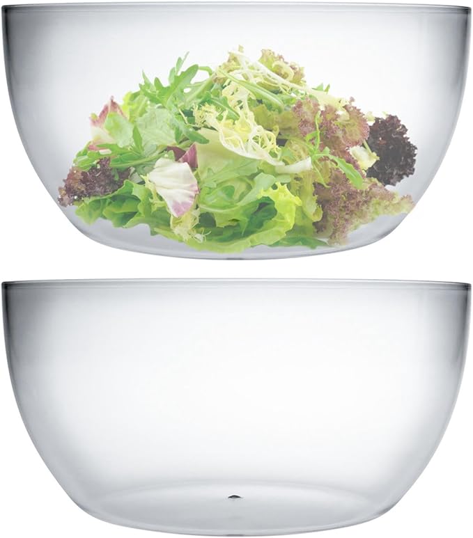 Qxbekmor Large Acrylic Salad Bowls and Serving Bowls, Great for Serving Salad, Popcorn, Chips, Dips, Condiments, Break-Resistant Set of 2, Clear 146 oz