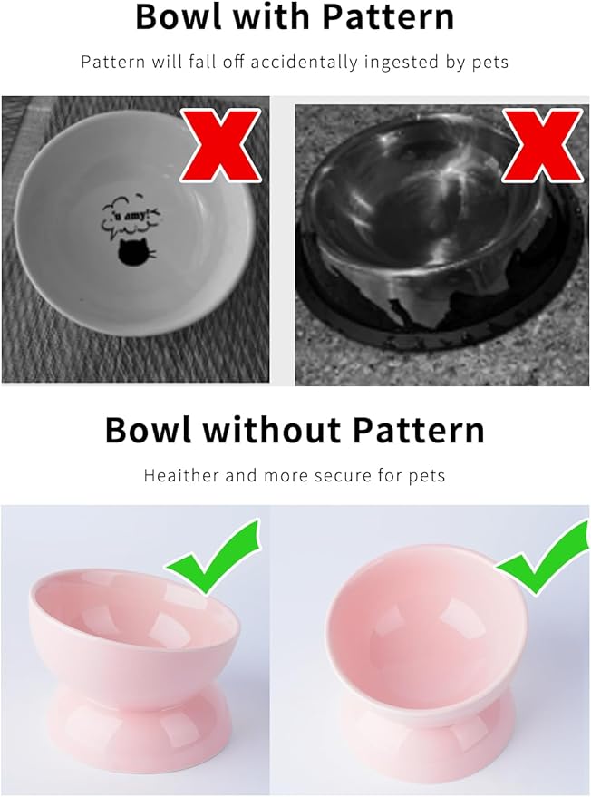 ABRUTY Cat Water Bowl, 16 OZ Ceramic Elevated Cat Bowls, 15° Tilted and Raised Pet Food Dish, Anti Vomiting Protect Pets' Spines and Whisker Fatigue