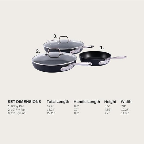 All-Clad HA1 Expert Hard Anodized NonstickFrying Pans Skillets Set with Lids (8", 10" & 12") Dishwasher-Safe, Oven-Safe Up to 500°F Compatible with All Stovetops (Gas, Electric & Induction) - Black