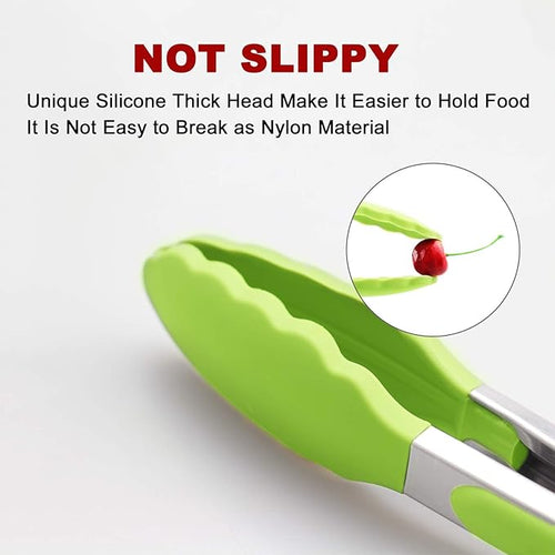 3 Pack Green Kitchen Tongs, Premium Silicone BPA Free Non-Stick Stainless Steel BBQ Cooking Grilling Locking Food Tongs, 9-Inch 10-Inch & 12-Inch