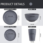Supernal 32pcs Wheat Straw Dinnerware Sets,Unbreakable Dinnerware Sets for 8,Reusable Tableware,Dishes Set for 8,Plates and Bowls Set Dark Grey Include16pcs Plates, 8pcs Bowls, 8pcs Cups