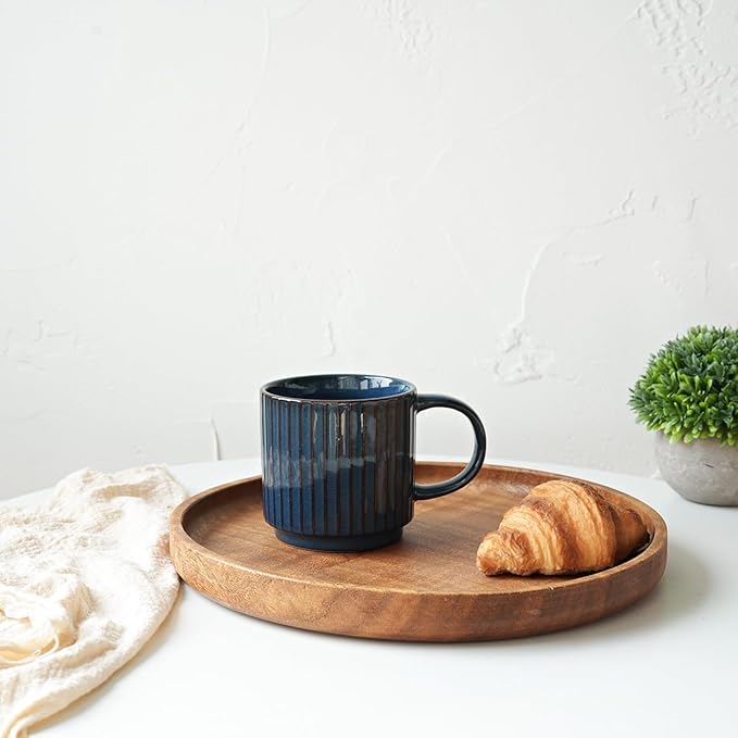 Bosmarlin Stackable Ceramic Coffee Mug Set of 4, 16 Oz, Coffee Cups, Microwave Safe, Unique Reactive Glaze (Multicolor, 16 Oz)