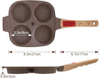Ceramic Egg Frying Pan, Nonstick 4 Cup Fried Egg Pan with Detachable Handle, Omelette Pan Induction Compatible - Brown