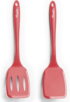 600˚F Heat Resistant Silicone Spatula Set, 13.6" Kitchen Spatula Turners for Non Stick Cookware, Flexible Spatulas with Thin Edges, Seamless Cooking Utensils for Fish, Eggs, Pancakes, Red