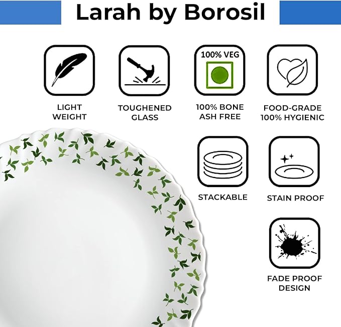 Borosil Gourmet Dinnerware Set For 6, 35 Pieces, White Dinner Plates and Bowls Sets, Chip Resistant Tempered Opal Glass, Stain Resistant, Dishwasher & Microwave Safe Dinner Set For Gifting, Serves 6