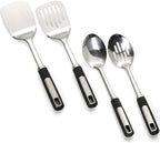 Stainless Steel Cooking Spoon Set, Heavy-Duty Thickened Cooking Utensils – Solid & Slotted Turner, Solid & Slotted Spoon, Metal Spatula Set for Kitchen