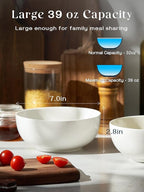 DOWAN 39 OZ Soup Bowls Set of 4 - Large Cereal Bowls, White Ceramic Big and Deep Ramen Bowls for Noodle, Pasta, Salad, Mixed Fruit - Dishwasher & Microwave Safe