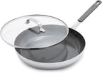 GreenPan x Bobby Flay Stainless Steel 12” Frying Pan Skillet & Glass Lid, Professional Grade Tri-Ply, Multiclad, PFAS-Free Ceramic Nonstick, Induction Suitable, Dishwasher & Oven Safe,Stay Cool Handle