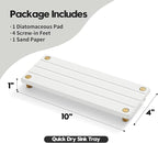 Razborci Instant Dry Sink Caddy Kitchen Sink Organizer, Quick Drying Diatomaceous Earth Stone Sink Tray Sponge Holder Soap Dish, Bathroom Countertop Vanity Dispenser Toothbrush, Gold White, 10" x 4"