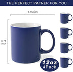 12 oz Cup Plain Gloss Blue Ceramic Coffee Mug Set of 4 for Milk, Tea, Glazed Porcelain Cups with handle for Home Office, Dishwasher & Microwave Safe