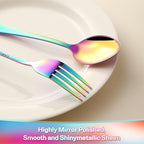 12 Pieces Spoons and Forks Set,Food Grade Stainless Steel Flatware Cutlery Set,6 Forks and 6 Spoons Silverware Set for Home,Kitchen,Restaurant-Mirror Polished & Dishwasher Safe(Rainbow)