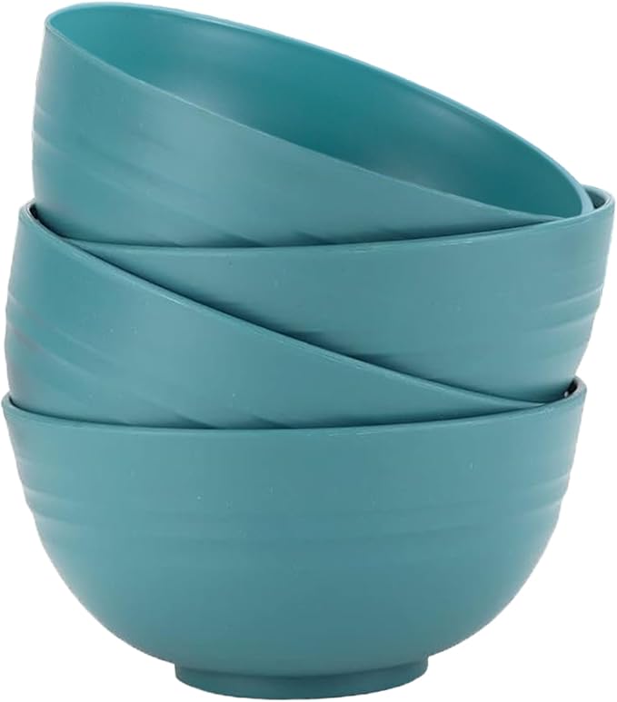 Unbreakable Wheat Straw Cereal Bowls Set of 4, 24 OZ Microwave and Dishwasher Safe Lightweight Soup and Salad Bowl Sets, Reusable Dessert Bowls for Rice, Pasta, Snack, Fruit, BPA Free (Dark Green)