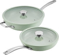 Circulon Halo with LaserDefense Ceramic Nonstick 10 Inch and 12 Inch Frying Pans with Lids, Made without PFAS, Compatible with All Stovetops, Dishwasher and Oven Safe, 4 Piece Cookware Set - Sage