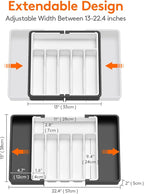 Lifewit Silverware Drawer Organizer, Expandable Utensil Tray for Kitchen, BPA Free Flatware and Cutlery Holder, Adjustable Plastic Storage for Spoons Forks Knives, 13-22 x 15", White&Black