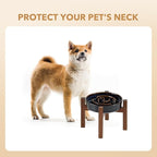 Havniva Ceramic 1.2 Cup Raised Slow Feeder Dog Bowl Set, Elevated Acacia Wood Stand for Medium and Small Dog, 7.3inch Slow Dish, Stop Bloat(Single Bowl+ Stand, Starry Sky)
