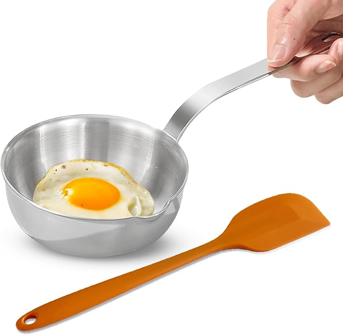 5.1-Inch Small Skillet, 304 Stainless Steel Omelet Pan, Sauce Pan Mini Skillet for Egg Frying Pan, Butter Warmer Small Pot Cooking with 11" Scraper,Orange
