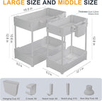 Sevenblue 2 Pack Under Sink Organizer, Under Bathroom Cabinet Organizer with Hooks Hanging Cup, Multi-Purpose Storage Shelf for Kitchen Bathroom (Gray, 12.8 Inch)
