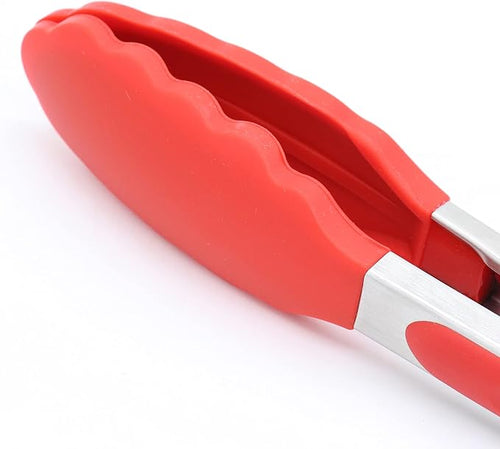 3 Pack Red Kitchen Tongs, Premium Silicone BPA Free Non-Stick Stainless Steel BBQ Cooking Grilling Locking Food Tongs, 9-Inch 10-Inch & 12-Inch