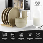 Homienly Wheat Straw Dinnerware Sets, 20pcs Lightweight Unbreakable Dinnerware, Microwave Dishwasher Safe Bowls Cups Forks Spoons set,Perfect for Camping Outdoor, Beige