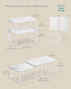 SONGMICS Cabinet Organizer Shelf, Set of 2 Kitchen Counter Shelves, Kitchen Storage, Spice Rack, Stackable, Expandable, Metal and Engineered Wood, Cloud White and Snow White UKCS02W01