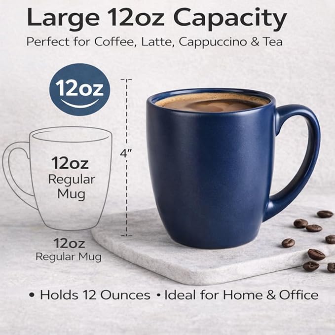 GBhome 12oz Coffee Mugs Set of 6,Ceramic Coffee Mugs for Man, Woman, Dad, Mom, Modern Coffee Mugs Set with handle for Tea/Latte/Cappuccino/Milk/Cocoa. Dishwasher&Microwave Safe,Multi-Color