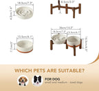 Havniva Ceramic 1.2 Cup Raised Slow Feeder Dog Bowl Set, Elevated 6.1inch Bowl and 7.3inch Dish with Acacia Wood Stand for Small and Medium Dogs(2 x Vanilla White+ Stand)