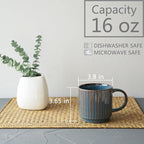 Bosmarlin Stackable Ceramic Coffee Mug Set of 4, 16 Oz, Coffee Cups, Microwave Safe, Unique Reactive Glaze (Teal, 16 Oz)