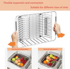NiuYichee Stainless Steel Dish Drying Rack(15.2"L X 11"W X 5.3"H), Expandable Fruit & Vegetable Drain Rack over Sink, Dish Drainer Rack in Sink, with Stainless Steel Utensil Holder & Silicone Mat(16")