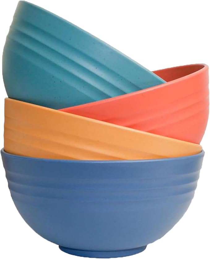 Unbreakable Wheat Straw Cereal Bowls Set of 4, 24 OZ Microwave and Dishwasher Safe Lightweight Soup and Salad Bowl Sets, Reusable Dessert Bowls for Rice, Pasta, Snack, Fruit, BPA Free (4 Colors)
