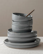 Famiware Milkyway Stoneware Dinnerware Sets with Mugs, Service for 4 (16pcs), Plates and Bowls Sets, Scratch Resistant, Microwave and Dishwasher Safe Dishes Set, Dark Gray