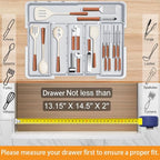 Homecor Large Utensil Organizer for Kitchen Drawer, Expandable Silverware Drawer Organizer Cooking Tray, Cutlery and Flatware Utensil Holder Kitchen Spatula Tools Storage with 3 Dividers, Grey