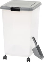 Amazon Basics Airtight Pet Food Storage Container with Scoop, BPA Free, Removable Wheels, 69 QT, Gray