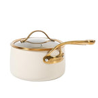 Bloomhouse - Two Time Oprah's Favorite Things Winner - 3 Quart Heavy Duty Aluminum Premium PFA Free Ceramic Nonstick Saucepan with Lid - Almond Cream w/Gold Handle