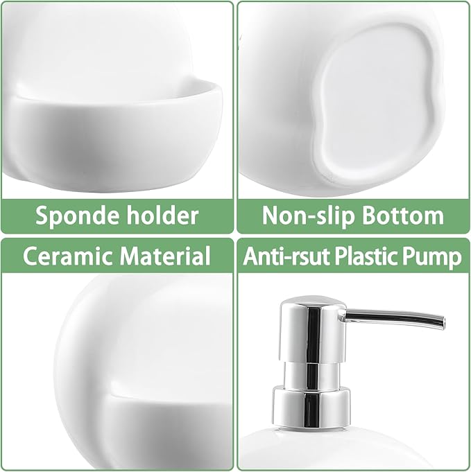 RQYIXI Soap Dispenser with Sponge Holder Ceramic Hand and Dish Soap Dispenser 25oz for Kitchen Bathroom