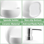 RQYIXI Soap Dispenser with Sponge Holder Ceramic Hand and Dish Soap Dispenser 25oz for Kitchen Bathroom