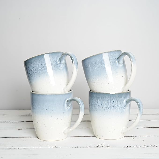 Bosmarlin Ceramic Coffee Mug Set of 4, 17 Oz, 4 Colors to Choose, Tea Cups, Dishwasher and Microwave Safe, Reactive Glaze (Blue)