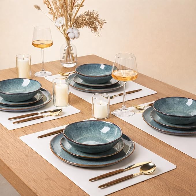 AmorArc Ceramic Dinnerware Sets,Handmade Reactive Glaze Stoneware Plates and Bowls Sets,Highly Scratch Resistant | Dishwasher & Microwave Safe Dishes Set,Service for 6 (18pc)