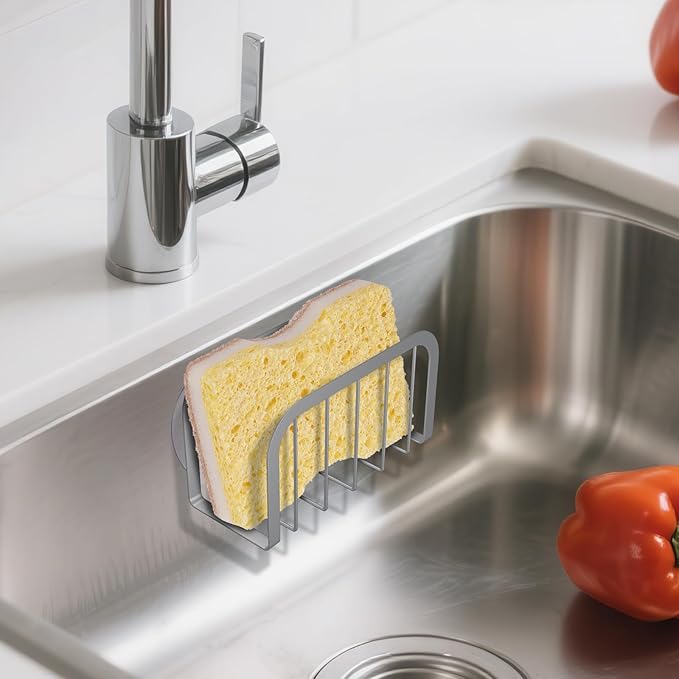 HLOOL Sponge Holder for Kitchen Sink, Kitchen Sponge Holder, Sink Caddy for Sponges, Scrubbers, Soap(Silver)