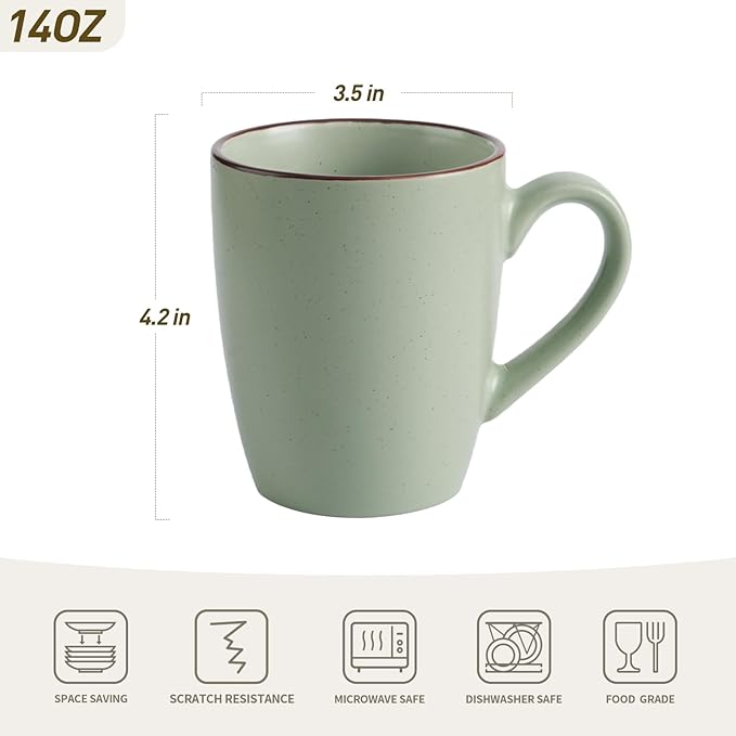 famiware Venus Coffee Mugs for 4, 12 oz Mug Set, Dringking Cup with Handle for Coffee, Tea, Cocoa, Milk, Light Green