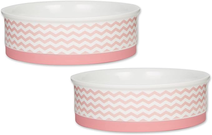 Bone Dry Ceramic Pet Collection Chevron, Large Set, 7.5x2.4, Pink, 2 Piece