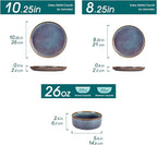 vancasso PLAYA Plates and Bowls Sets, 24 Pieces Grey-Blue Dinnerware Sets for Kitchen, Reactive Glaze Dishes Set for 8, Dishwasher and Microwave Safe