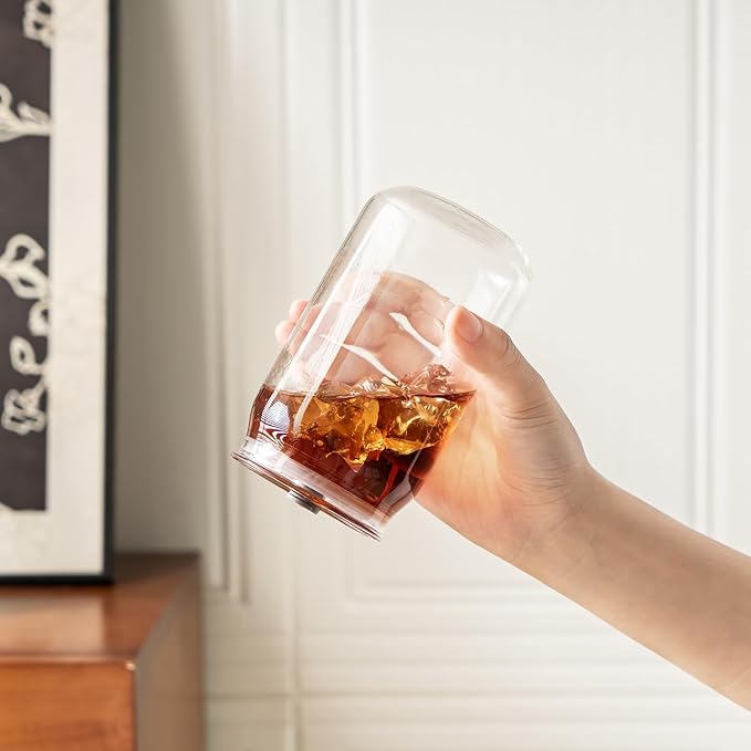 Leakproof Glass Cups with Plastic Lids and Straws, 16oz Iced Coffee Cup, Drinking Glasses Tumbler for Water, Boba Tea, Smoothie - 12pcs